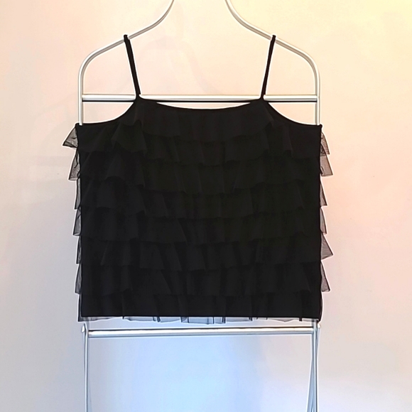 Massimo Fancy Black Ruffle Tank Top, Sz M - Picture 1 of 4